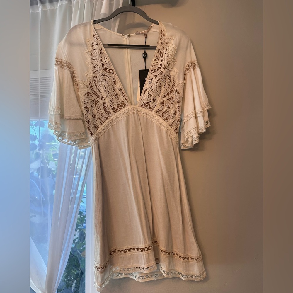 For Love & Lemons Cream Lace V-Neck Dress